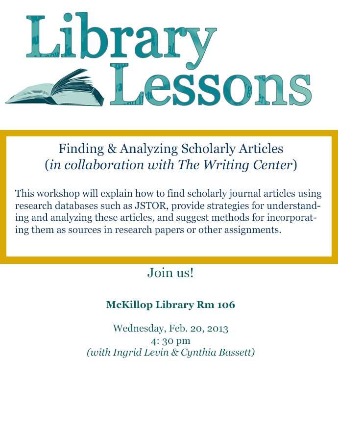 Library Lessons Spring 2013 Event