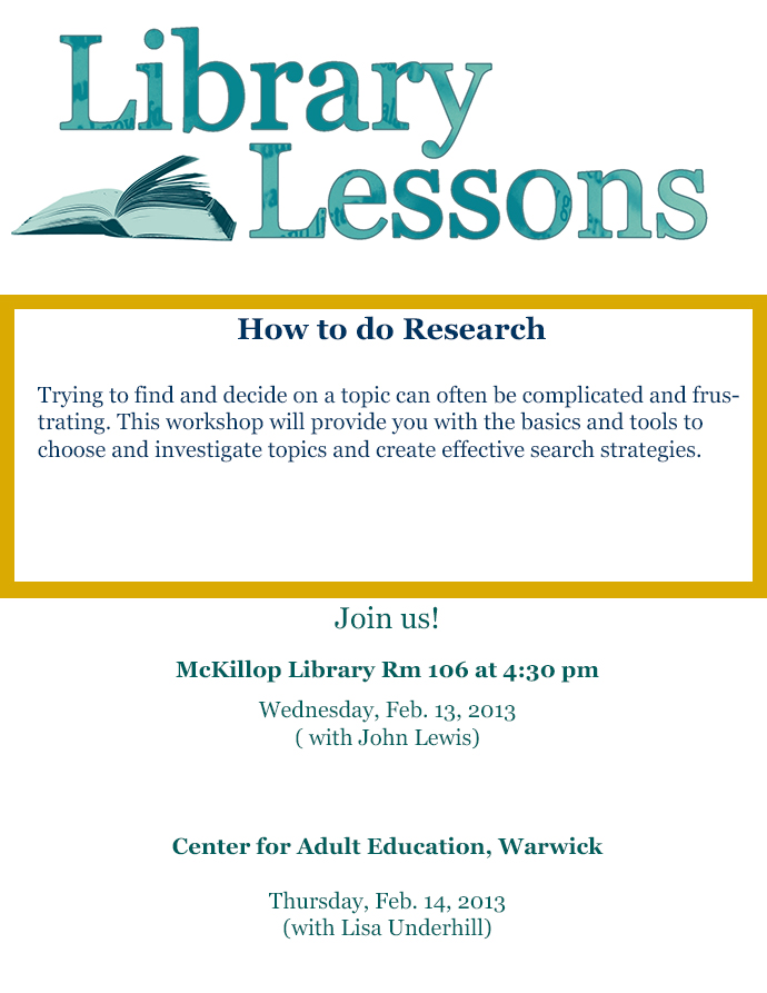 Library Lessons Spring 2013 Event